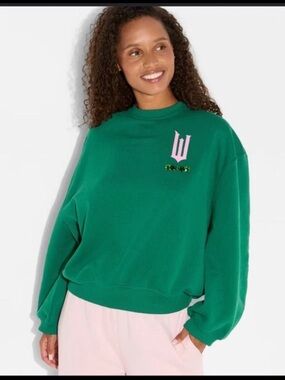 Teal Crewneck Sweatshirt with Pink Logo